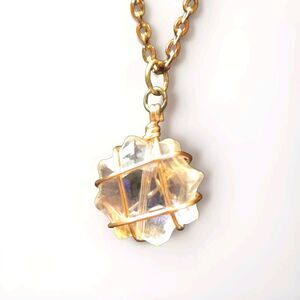 18" Women's Necklace Rose Tone Chain W/ Wire Wrapped Pink Glass Pendant